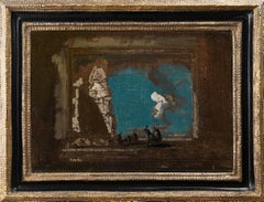 Antique 20th century oil depicting an Architectural Fantasy with Figures