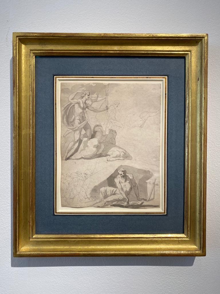 Zeichnung eines alten Meisters aus dem achtzehnten Jahrhundert - Apollo zerstört die Kinder von Niobe (Beige), Figurative Art, von John Hamilton Mortimer