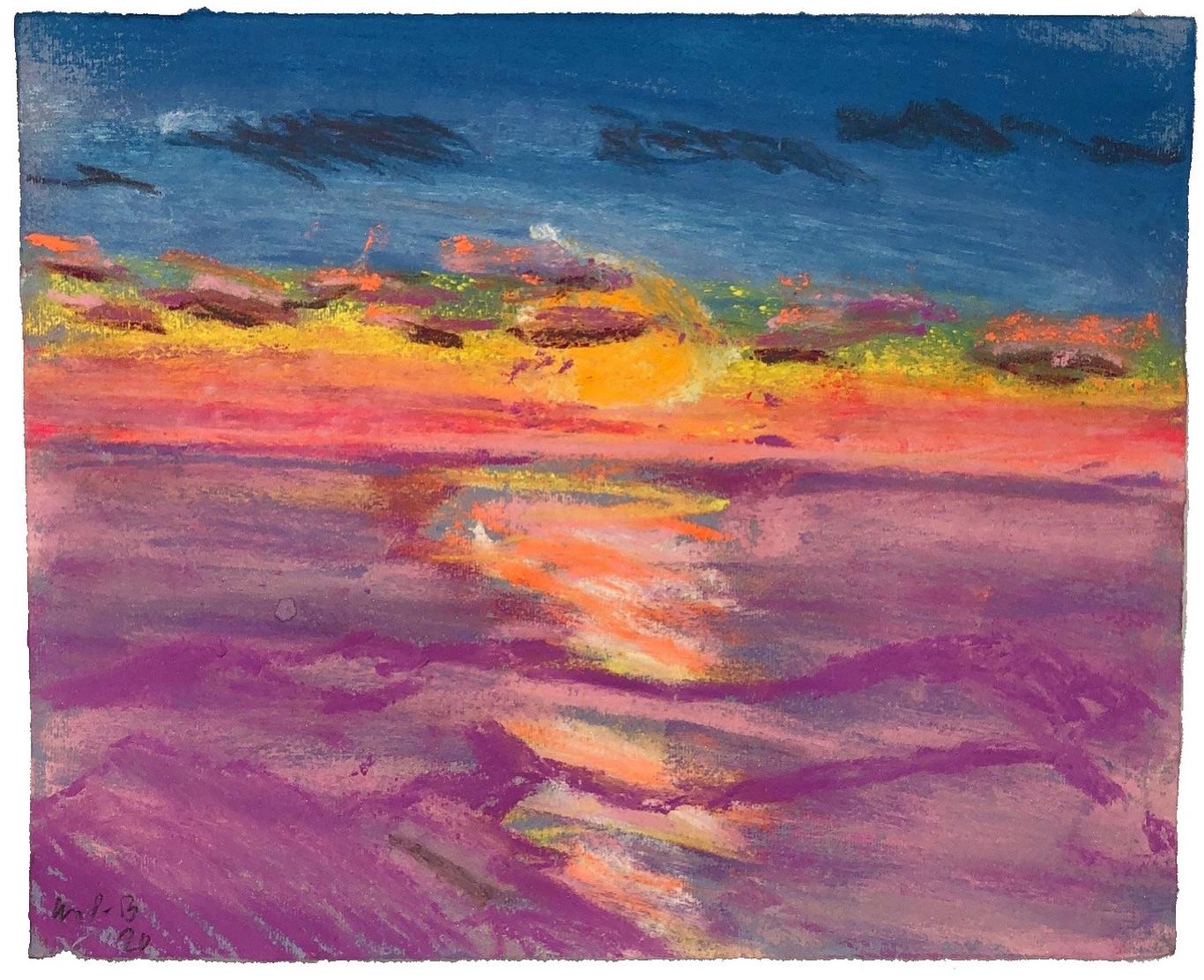 Pic Paradis Sunset Pastel Series 2 - Gray Landscape Art by Christian Brechneff