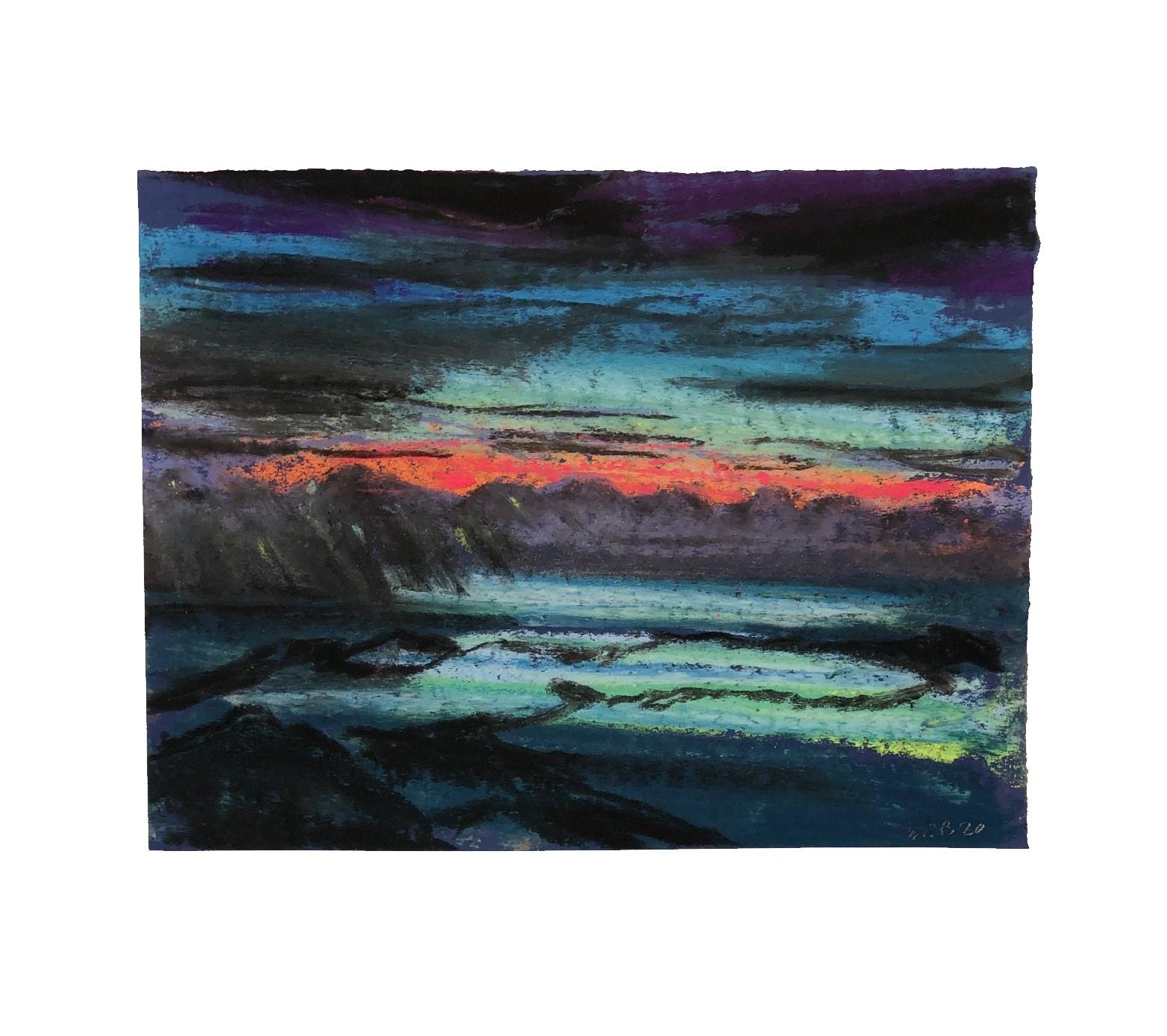 A series of paintings depicting the sunset views from Pic Paradis, the highest point on the island of St. Martin. The paintings capture nature untamed in sea, sky, and sun. 
Images 1-6
Pastels on Bugra Hahnenmühle paper
Each 9” x 12”, 9” x 82”
