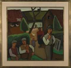 Farming Family on a Sunday Morning, Oil on Canvas. Framed and Signed