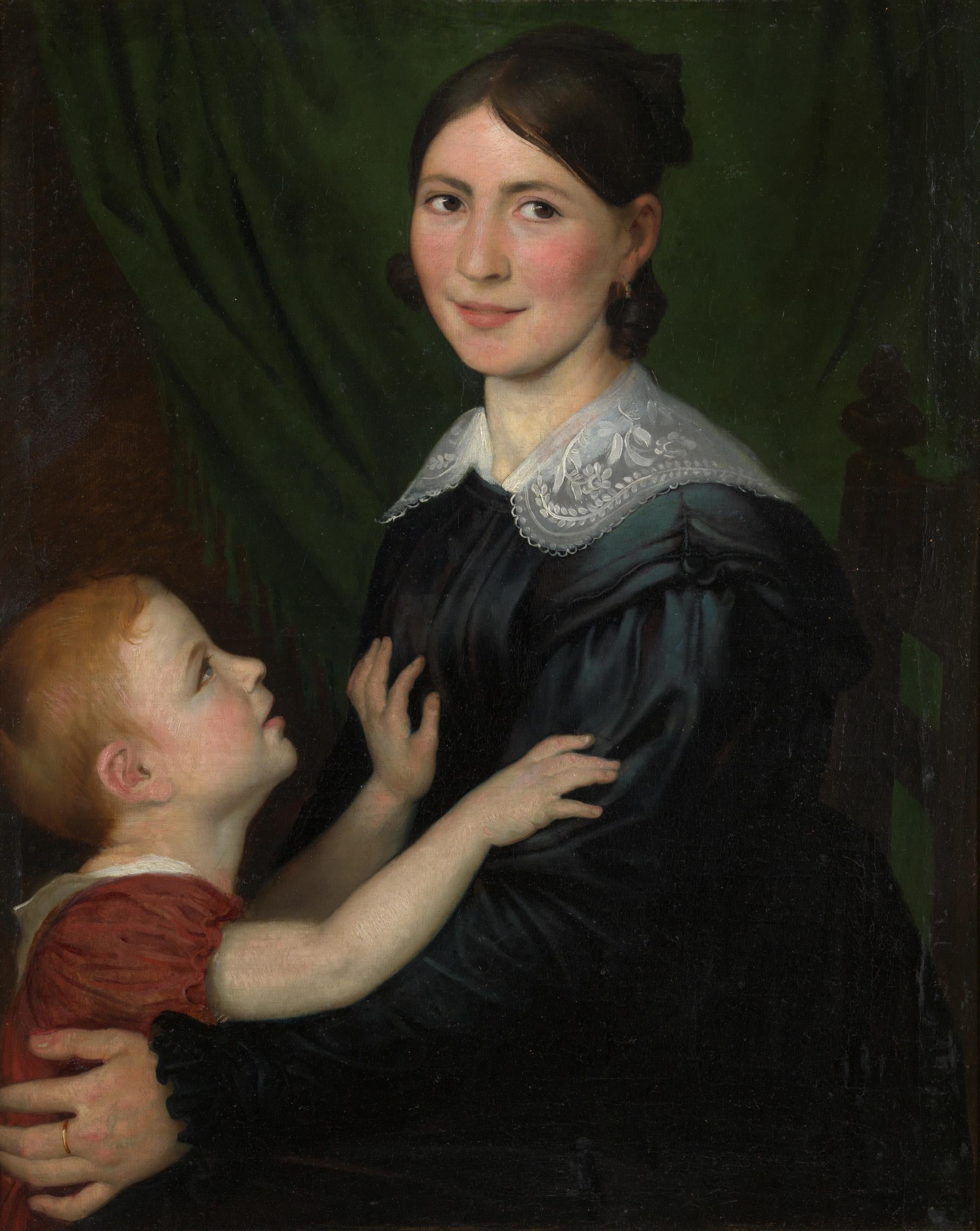19th C, Romantic, Portrait of a Mother and her Son, Oil on Canvas - Painting by Antoine Wiertz