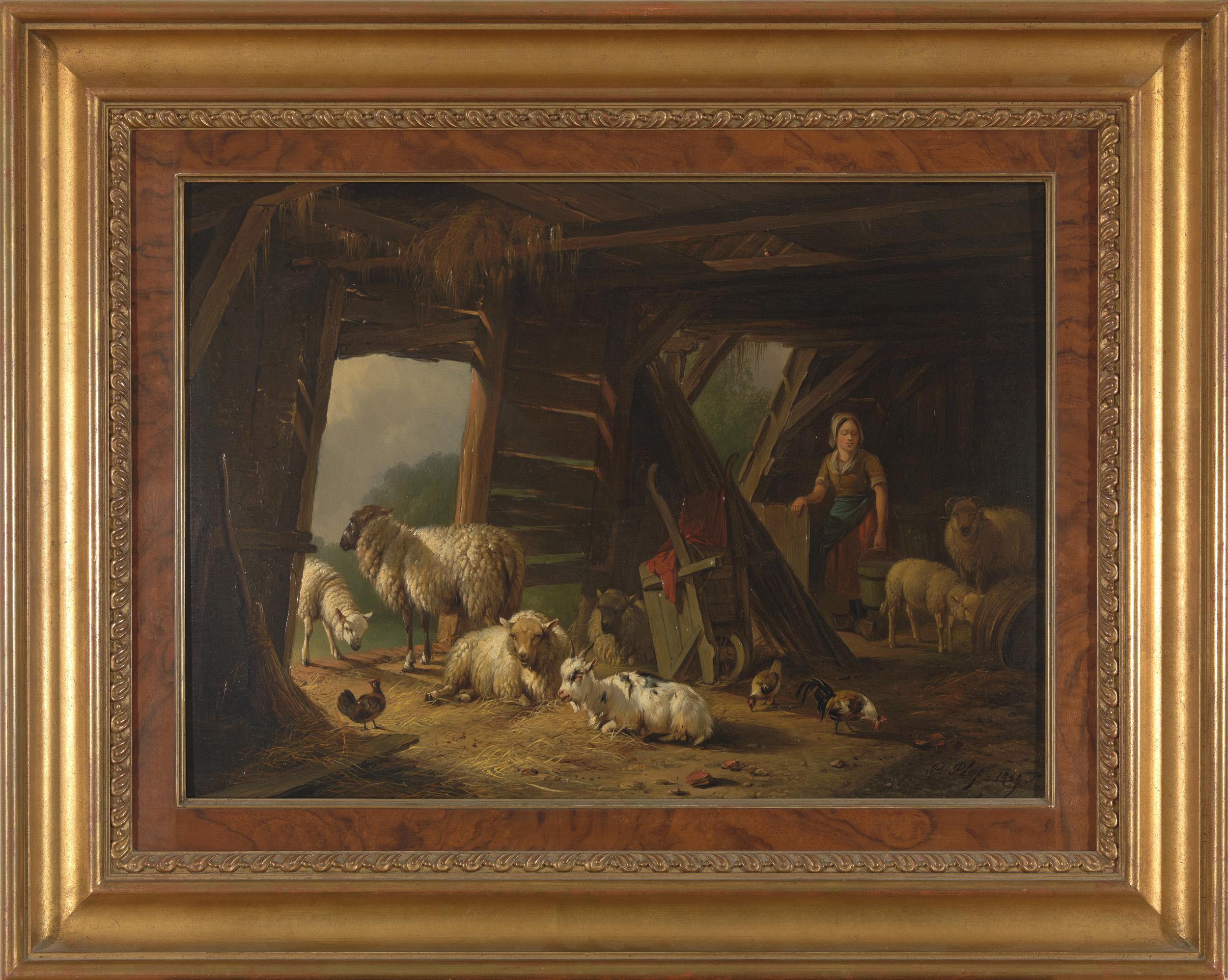 Pieter Plas Animal Painting - 19th C, Romanticism, Genre Painting, Sheepstable 