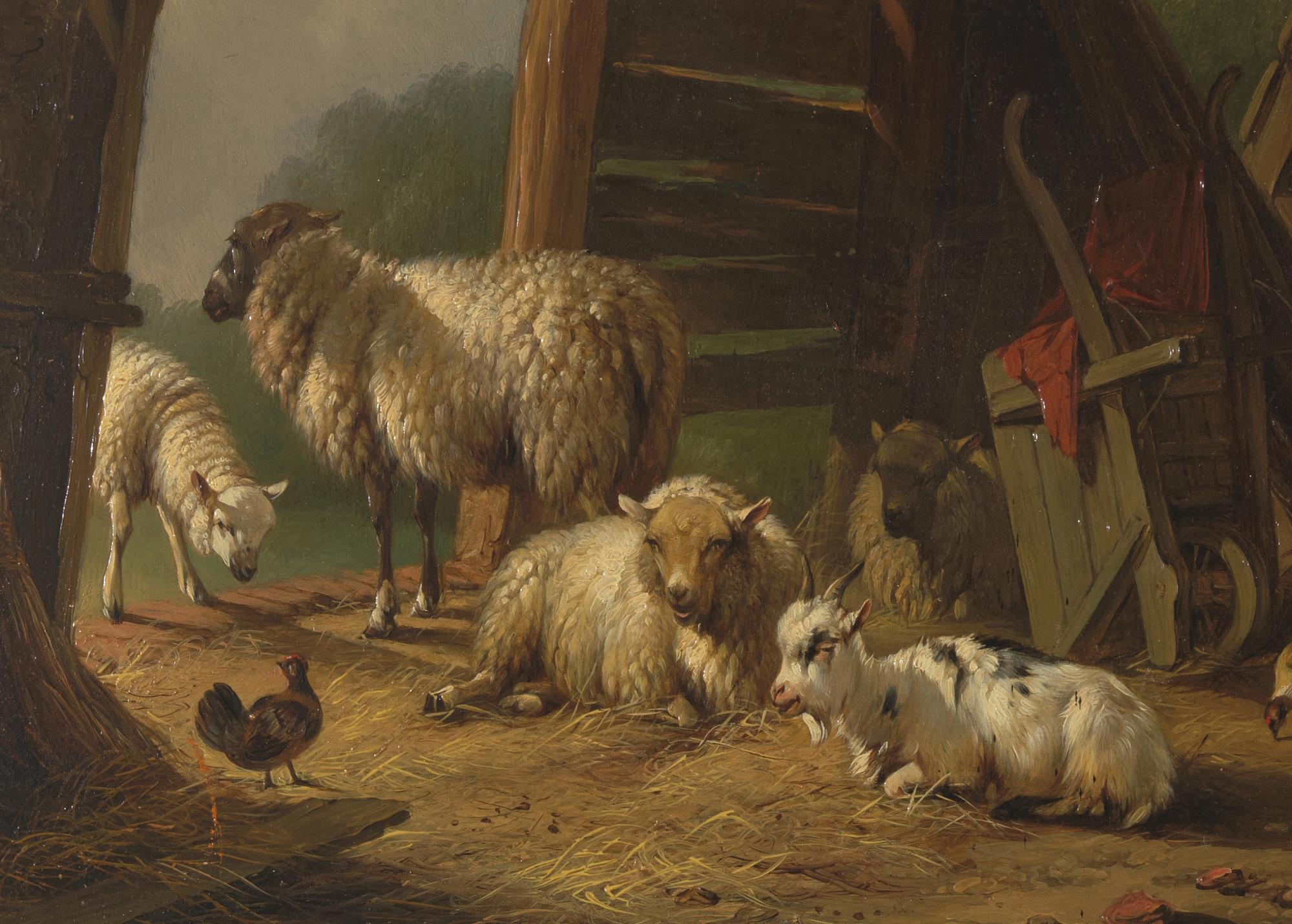 19ème siècle, romantisme, peinture de genre, mouton  - Marron Animal Painting par Pieter Plas