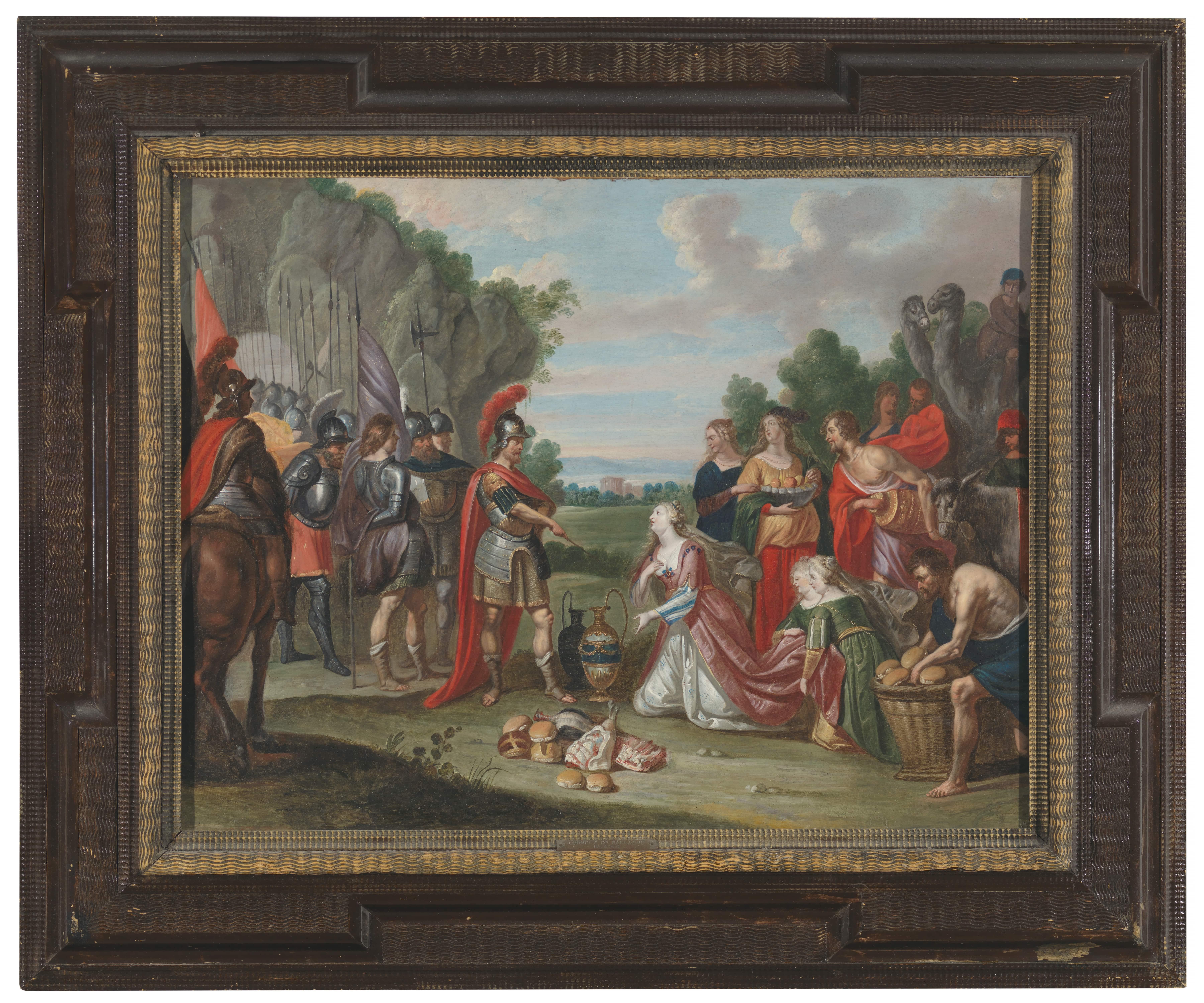 Simon Floquet  Landscape Painting - 17th C, Baroque, Biblical, David and Abigail, Oil on Copper 