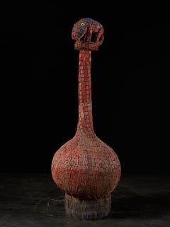 Decoratif Ceremonial Beaded Palm Wine Vessel topped with Animal Figure 
