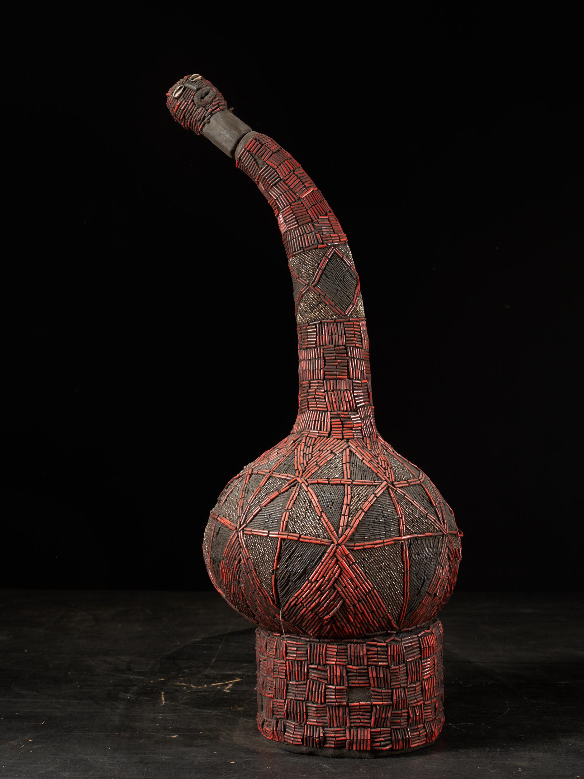 Decoratif Ceremonial Beaded Palm Wine Vessel, Cameroon Grasslands - Art by Unknown