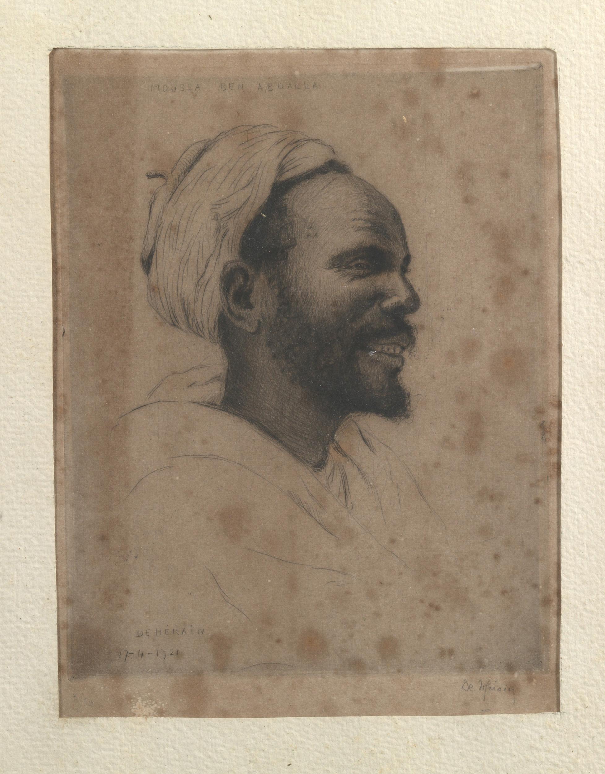 Portrait of an Oriental Man with Turban, Etching - Art by François de Hérain 