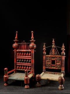 A pair of old Punjabi hand crafted wooden tribal Wedding Chairs