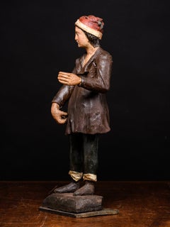 19th C Pair of Breton polychromed fruitwood statues depicting Fishermans