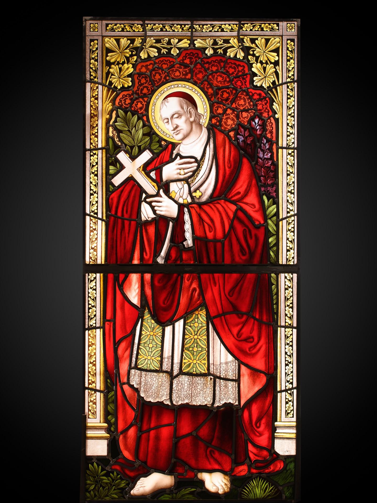 Unknown Figurative Painting - Neo-Gothic Stained Glass Window with Saint Martin