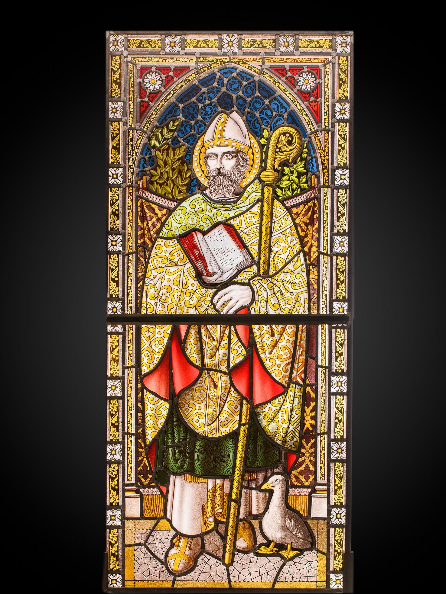 Neo-Gothic Stained Glass Window with St. Bernard of Clairvaux - Art by Unknown
