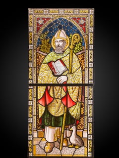 Neo-Gothic Stained Glass Window with St. Bernard of Clairvaux