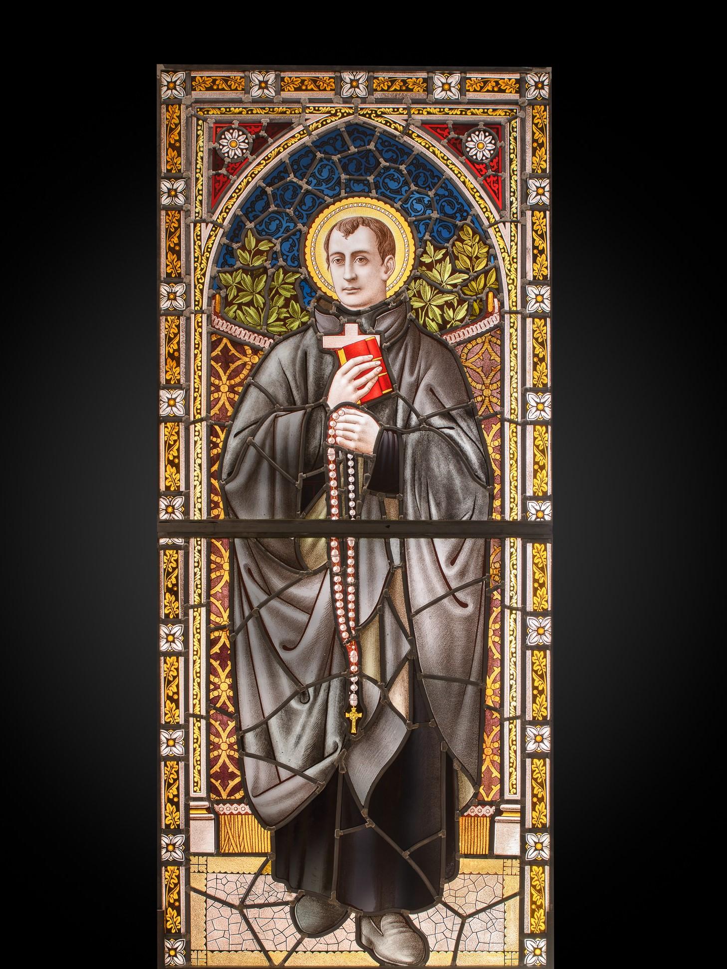 Unknown Figurative Painting - Neo-Gothic Stained Glass Window with St. John Berchmans.