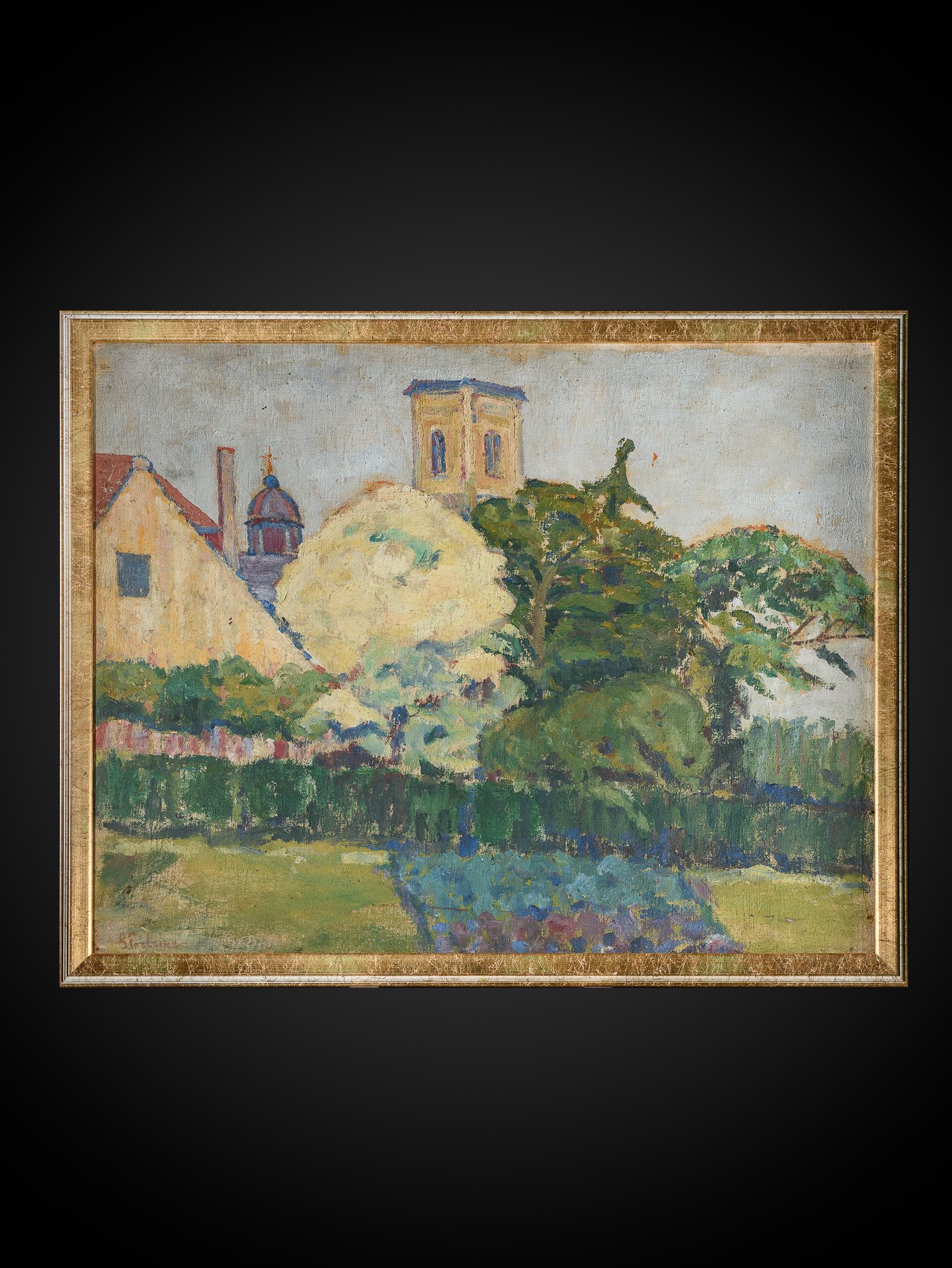 Landscape Painting Unknown - Peinture de paysage de Gustave Fontaine (1877-1952), Belgique.