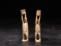 Pair of 19th C Inuit Male Statues carved in Walrus Tusk