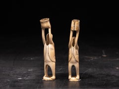 Used Pair of 19th C Inuit Male Statues carved in Walrus Tusk