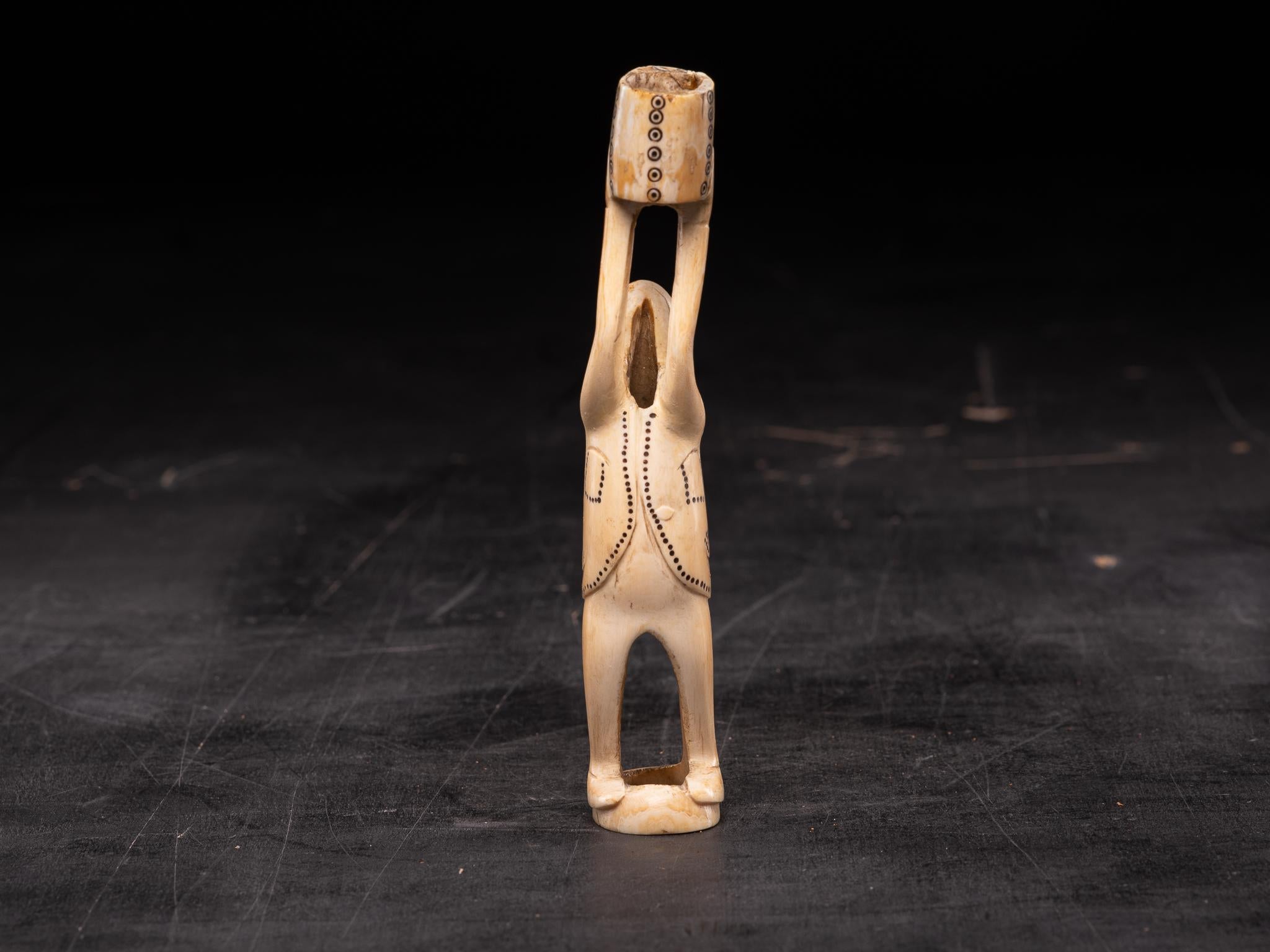 Pair of 19th C Inuit Male Statues carved in Walrus Tusk For Sale 1