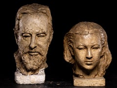 Vintage Gustave Fontaine (1877-1952), Selection of 2 sculptured plaster head  models.