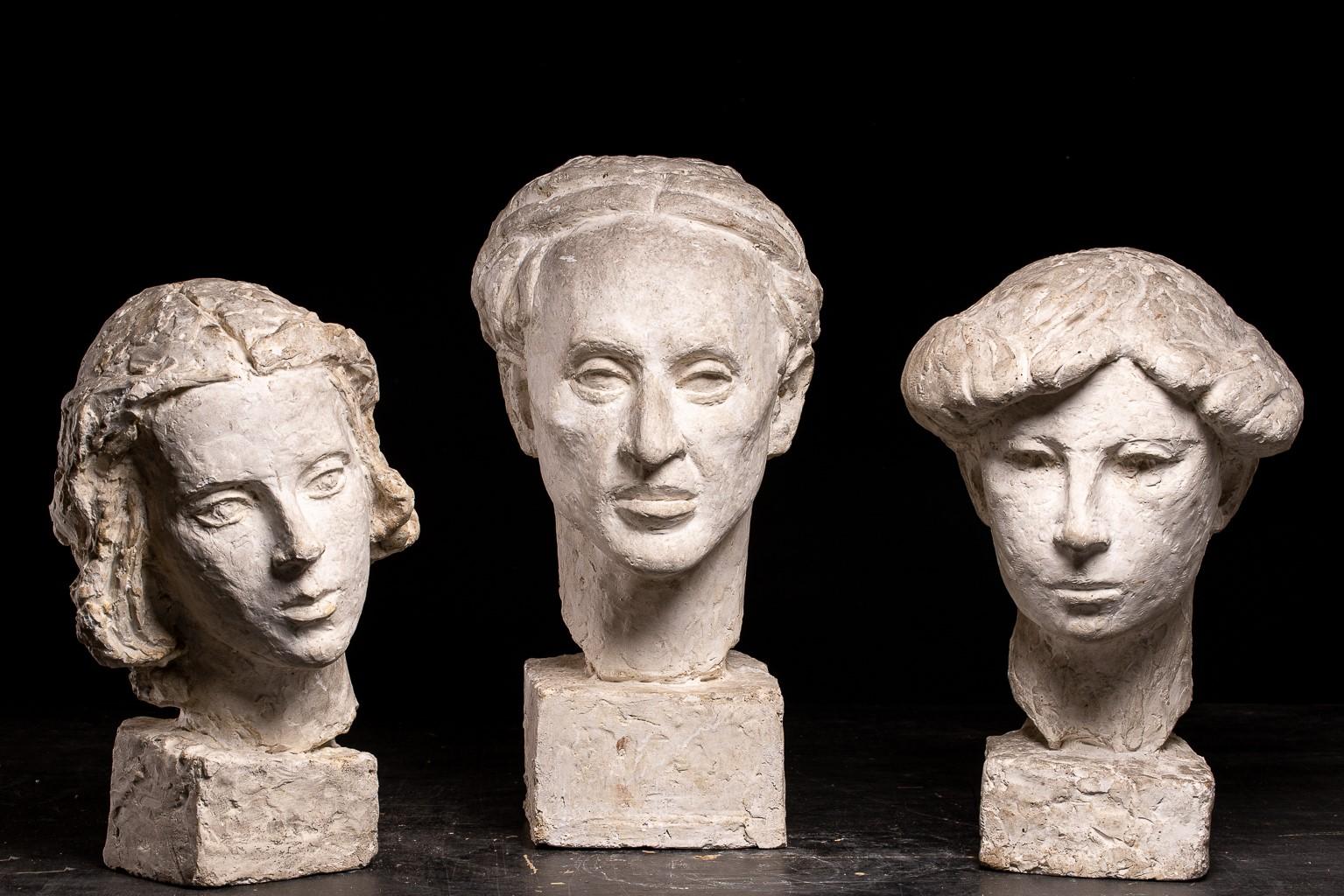 Gustave Fontaine (1877-1952), Ausgewählte 3 Skulpturen mit Gipsmodellköpfen