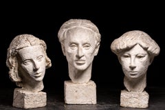 Gustave Fontaine (1877-1952), Selection of 3 Sculptures plaster model Heads