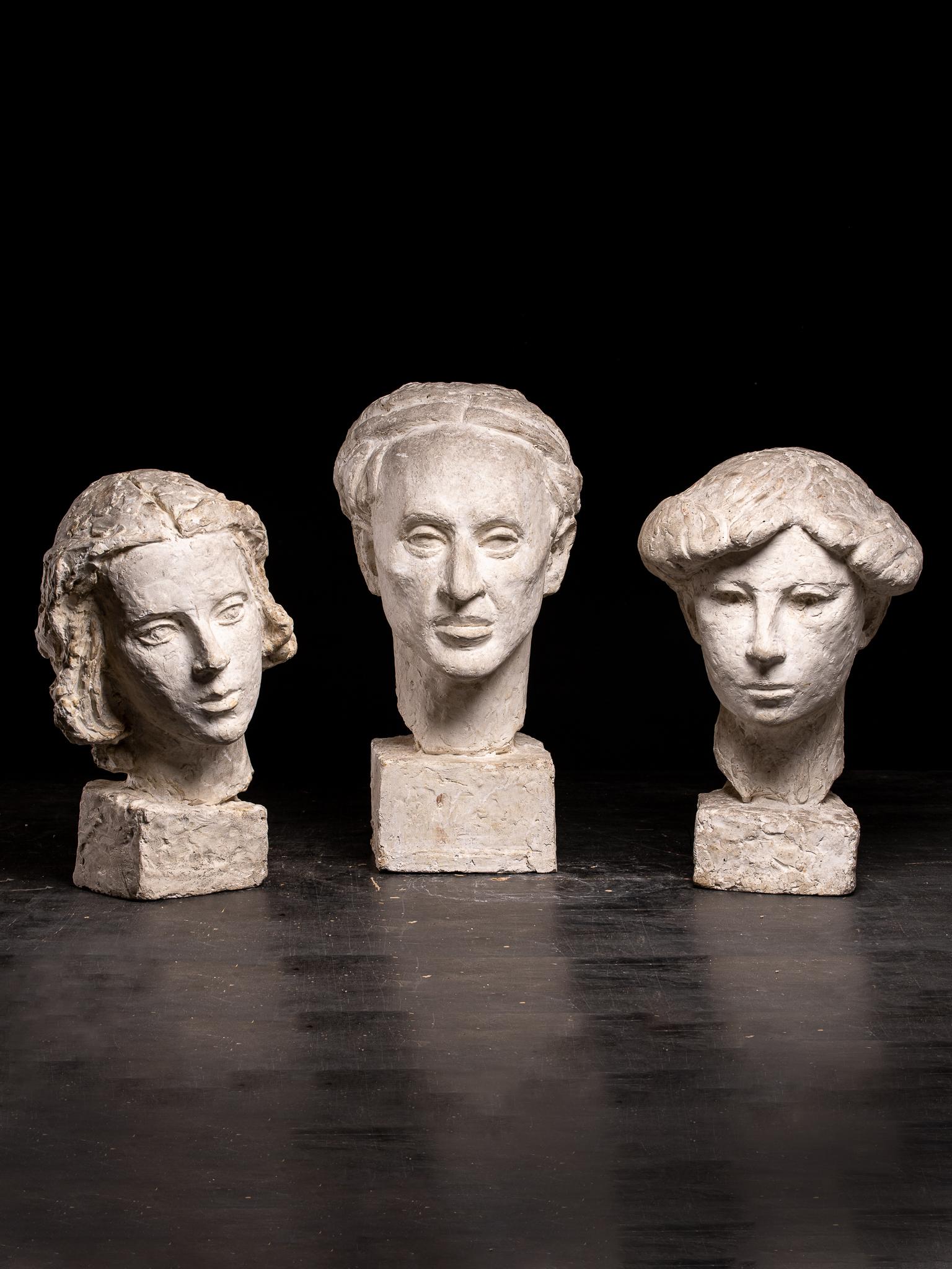 Gustave Fontaine (1877-1952), Selection of 3 Sculptures plaster model Heads For Sale 12