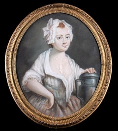 Antique The Milkgirl, Rococo-Style, Unknown Artist, Pastel Drawing