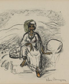 Kees Van Dongen, Sketch of an Ethnical woman sitting on a bed, signed litho 