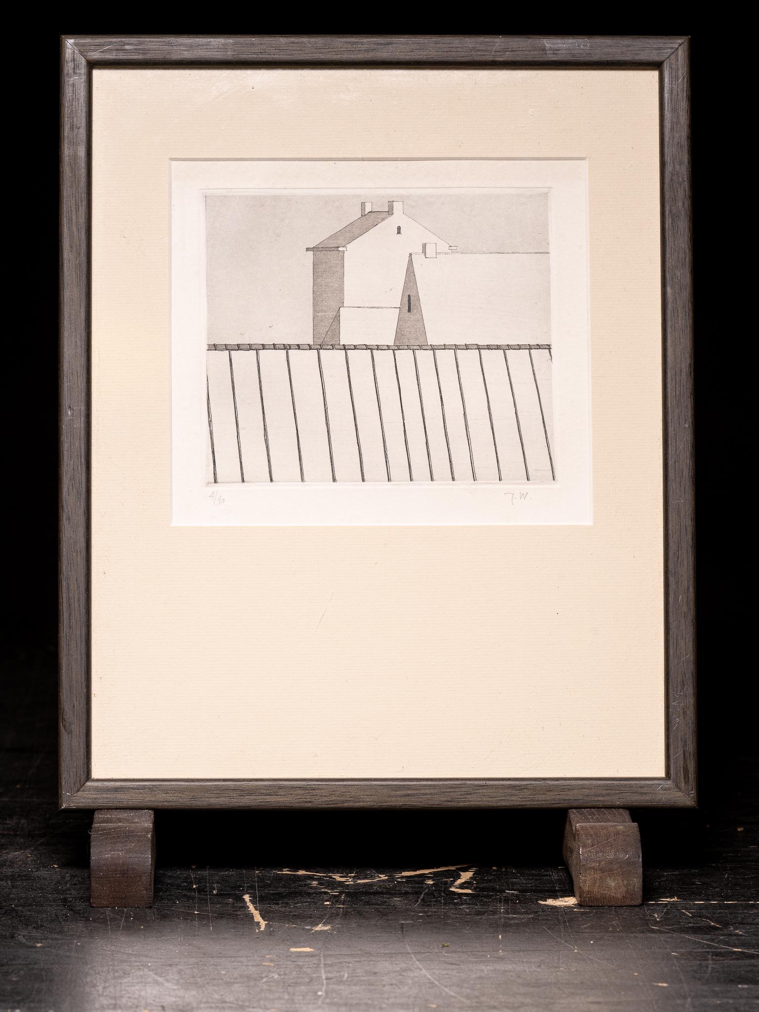 Three framed geometric Drawings.Two initialed J D 4/40.One not signed same hand. - White Landscape Art by Unknown