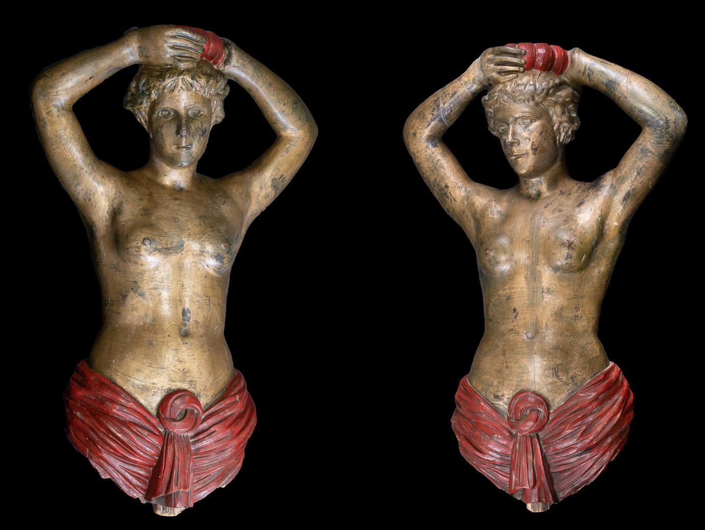 Pair of 19th C Carousel Decorative Female Torsos attributed to Charles I.D. Luff - Art by Charles I.D. Loof 