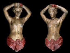 Pareja de torsos femeninos decorativos de carrusel del siglo XIX atribuidos a Charles I.D. Luff