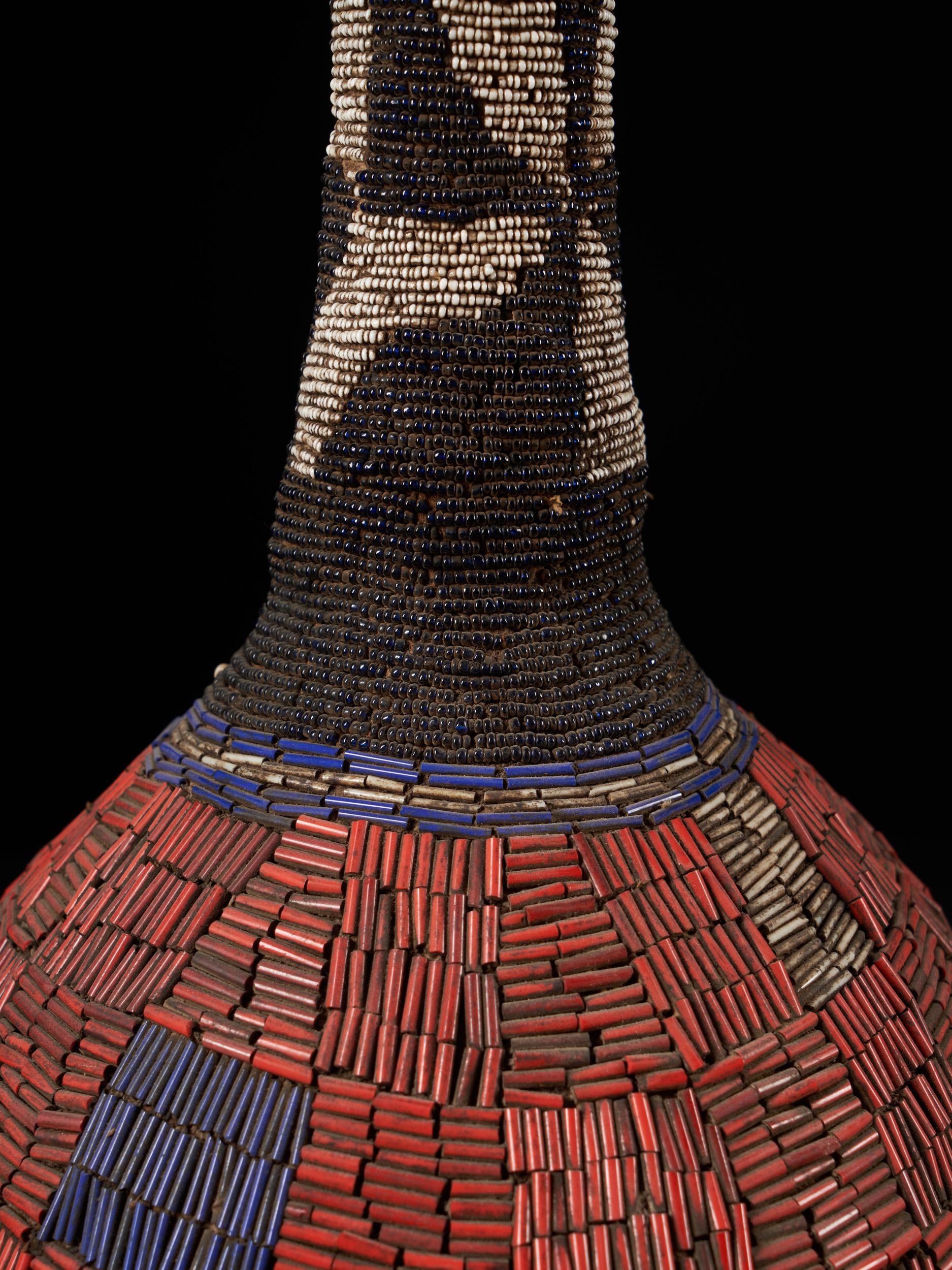 Decorative Palm Wine Vessel from the Cameroon Grasslands with leopard figure - Tribal Art by Unknown