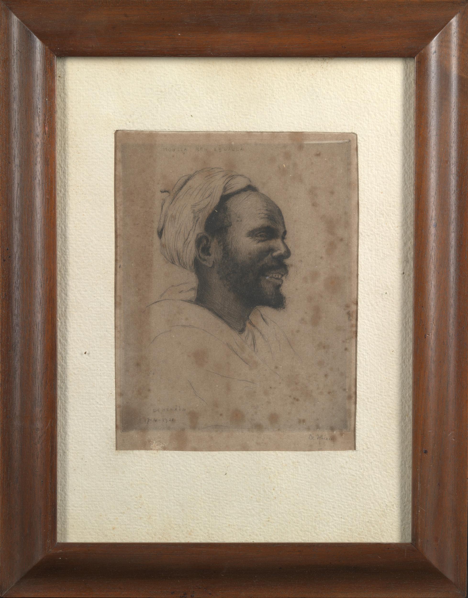El pintor, escultor y grabador francés François de Hérain permaneció mucho tiempo en Marruecos durante el periodo del Protectorado francés (1912-1956). Los retratos que hizo de marroquíes y argelinos encajaban en el gusto por el orientalismo que