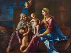 17th Century Francesco Cozza Holy Family Madonna with Child oil on canvas Blue 