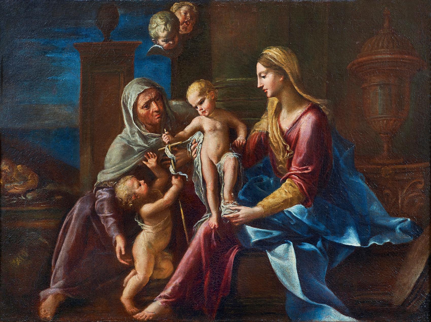 17th Century Francesco Cozza Holy Family Madonna with Child oil on canvas Blue  3