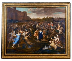 17th Century Francesco Allegrini the Rape of Sabines Oil on Canvas Orange Blue