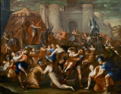 17th Century Francesco Allegrini The rape of Sabines Historical Oil on Canvas
