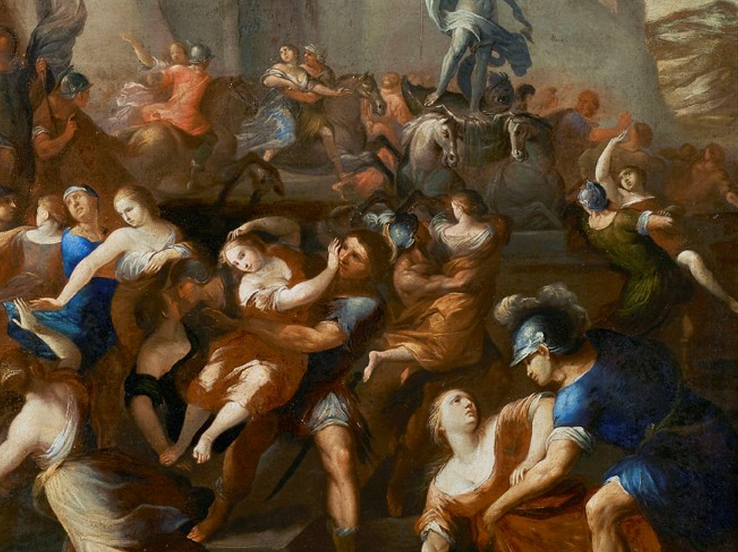 17th Century Francesco Allegrini The rape of Sabines Historical Oil on Canvas 3
