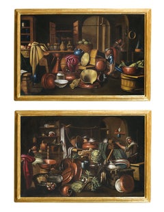 18th Century Gaudenzio Botti Interiors ' Kitchen Oil on Canvas Purple Brown