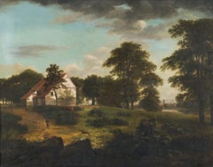 18th Century Flemish School  Landscape Nature Oil on Canvas Green White Brown