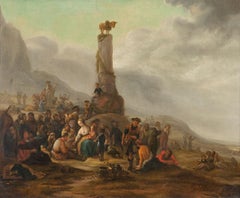 17th Century Theodor Helmbreker Religious Theme Byblic Oil on Canvas Yellow Red