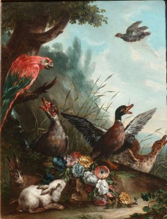 17th Century Agostino Cassana Animals Nature Landscape Oil on Canvas Green Red