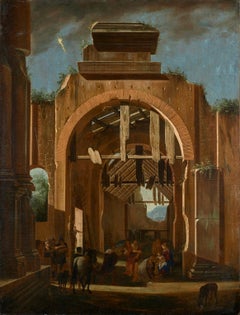 17th Century Niccolò Codazzi Capriccio Architectural Oil on Canvas Brown
