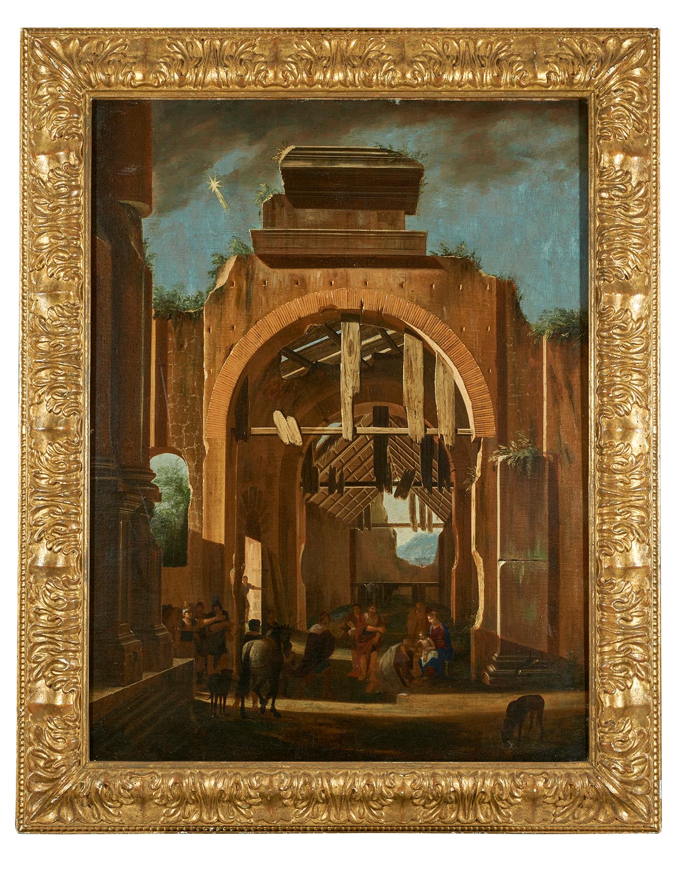 17th Century Niccolò Codazzi Capriccio Architectural Oil on Canvas Brown  1