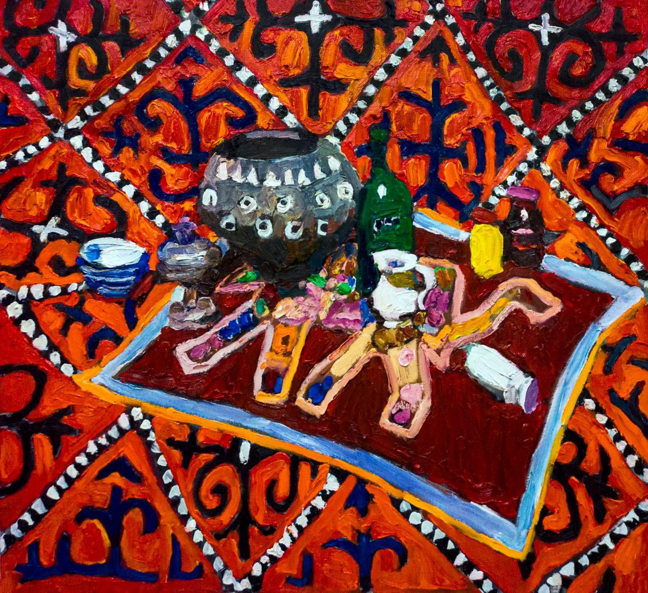Großes rotes Stilleben, 110х120 cm, Öl auf Leinwand – Painting von Petr Petyaev