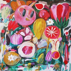 Owl in the garden, 100x100cm