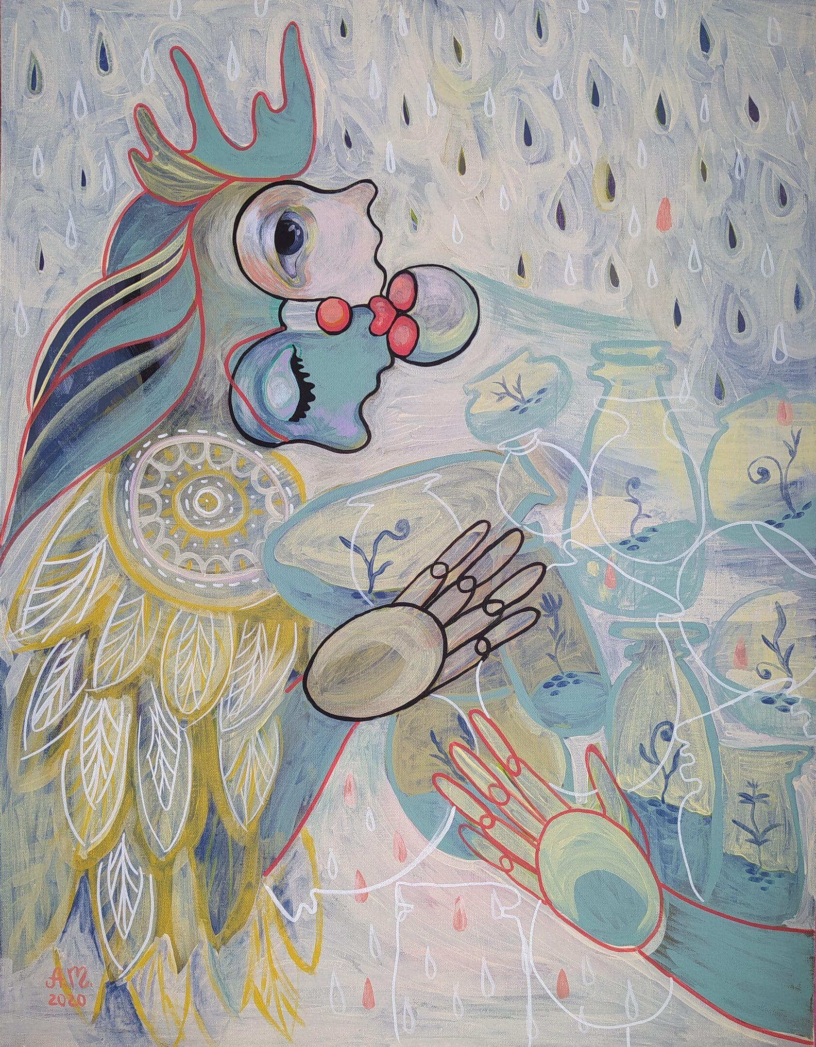 Anastasiya Akulova Figurative Painting - Angel woke up, 90x80cm
