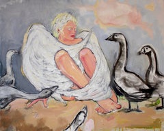 A swan maiden with gooses