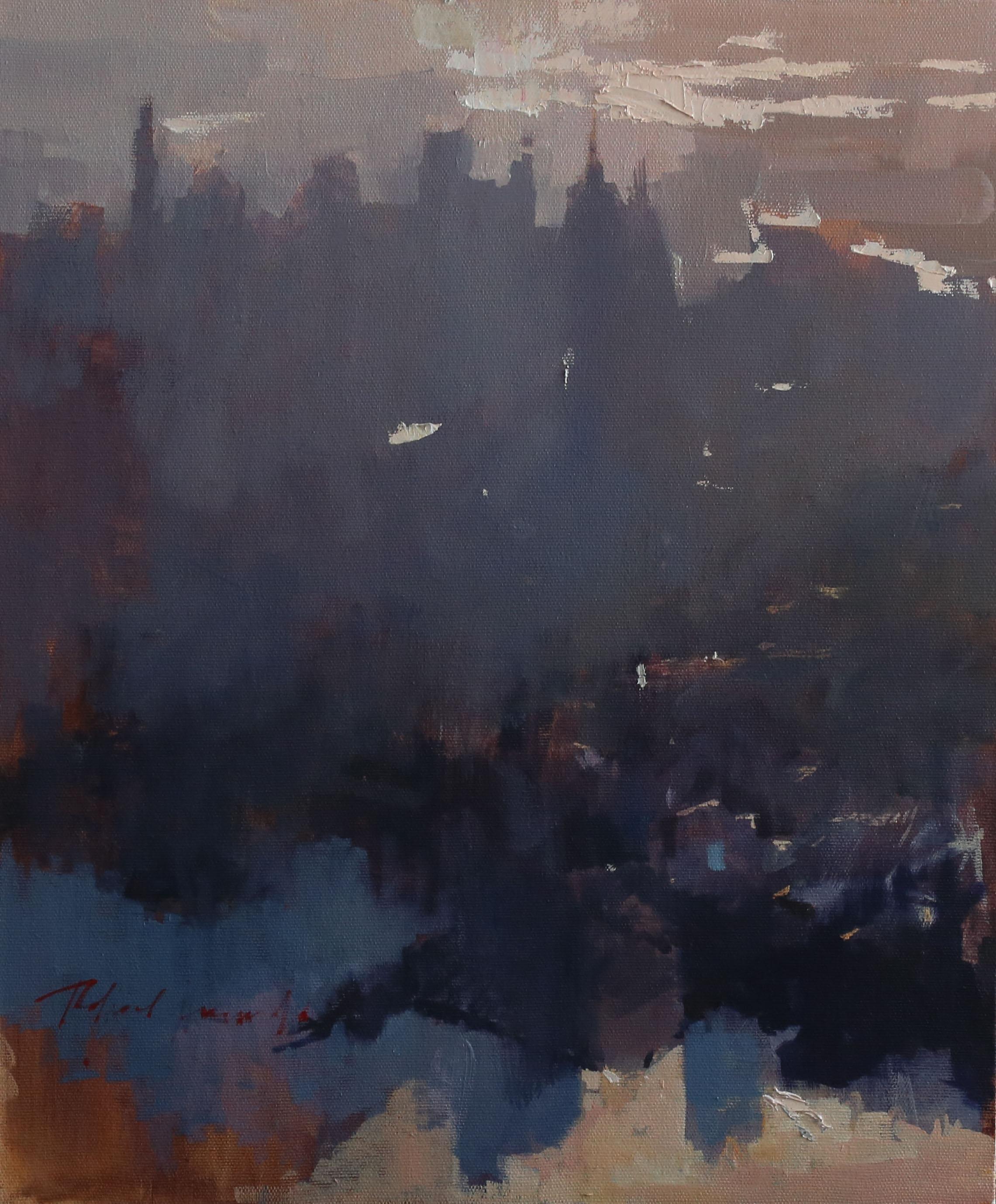 Nikita Pavlov Abstract Painting - Sunrise in New York, 60x40cm