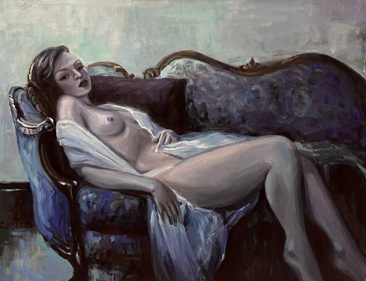 Nude in blue light, 70х90cm - Painting by Sofiya Akimova 